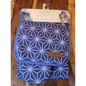 Eco One Kitchen Bakers Collection 3 Pc Set, Apron, Oven Mitt, Potholder blue